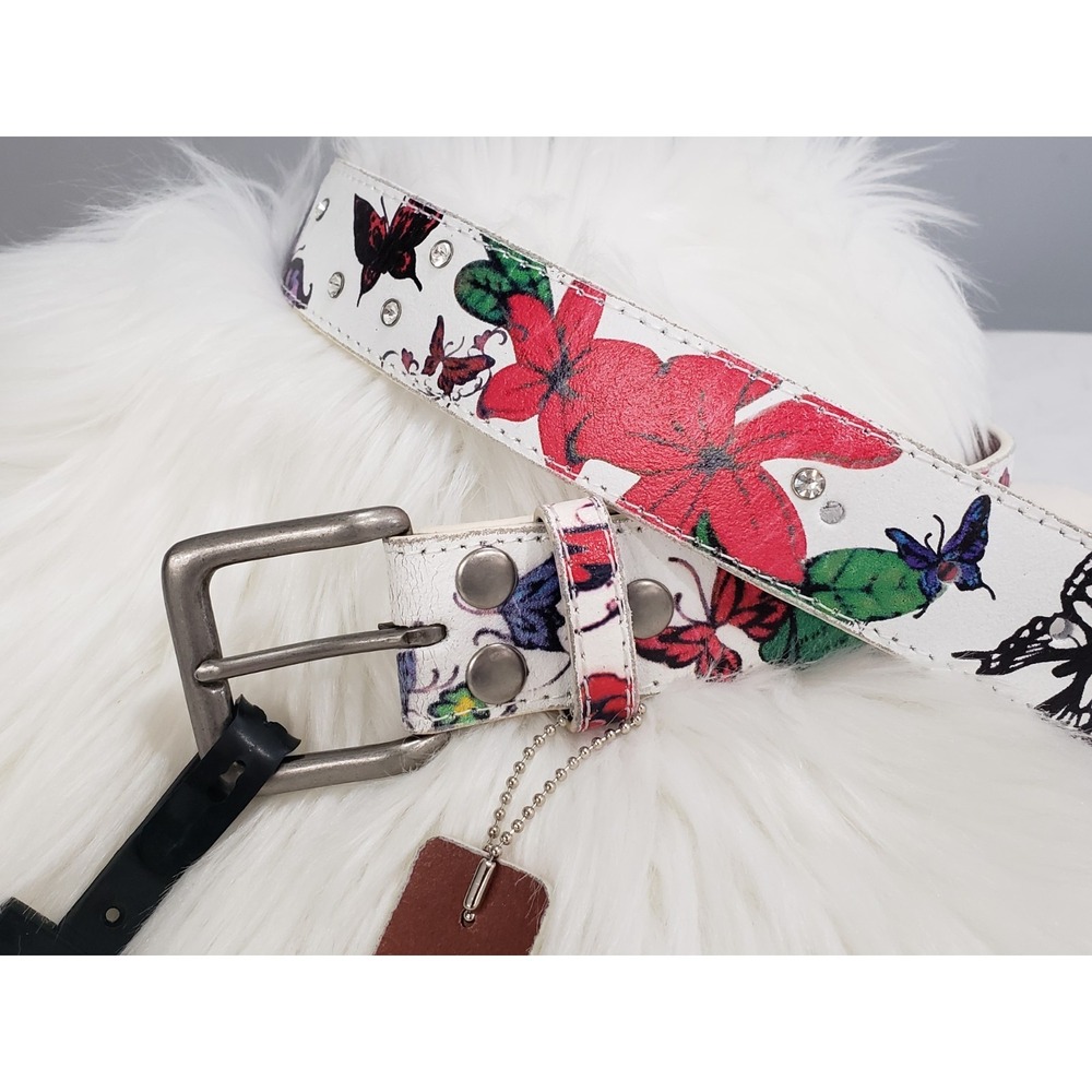 Vera Pelle Leather Belt Vintage y2k rhinestone flash art butterflies bratz 90s